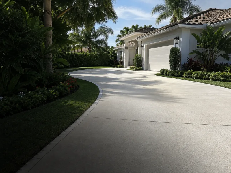 A curving concrete driveway cleaned to one even tone.
